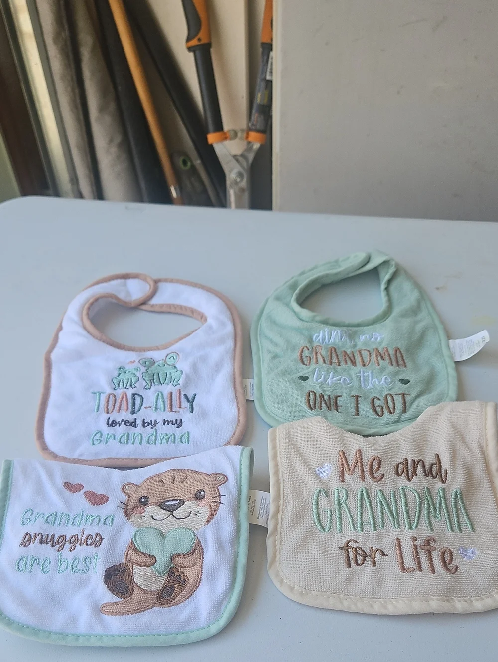 Grandma Love Baby Bib Set - Mint, White, Beige